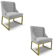 Cadeira Sala de Jantar Industrial Dourado Kit 2 Liz Suede D03 - D'Rossi - Cinza