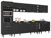 Armário de Cozinha Com Tampo CP07 340cm Pérola Preto Z34      - Mpozen
