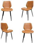 Kit 04 Cadeiras Bergen PU Caramelo Base em Aço Preto - 76326 Sun House