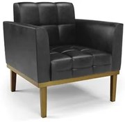 Poltrona Decorativa Base Madeira Castanho Ana Sintético PU Preto- Ibiz