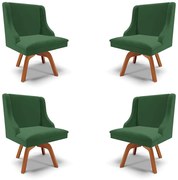 Kit 4 Cadeiras Decorativas Sala de Jantar Base Giratória de Madeira Firenze Veludo Verde/Natural G19 - Gran Belo