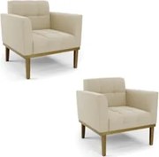 Poltrona Base Madeira Castanho Kit 2 Ana Suede Bege - Ibiza