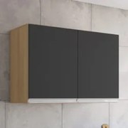 Armário de Cozinha Aéreo 80cm Com 2 Portas Andréia Amêndoa/Preto - AJL