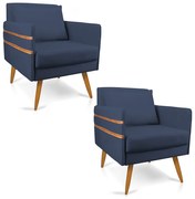 Kit 02 Poltronas Mari Suede Pés Palito Castanho D03 - D'Rossi - Azul Marinho