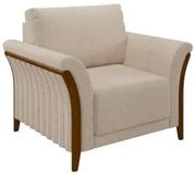 Poltrona Decorativa Sala de Estar 102cm Pés Madeira Roya Z32 Linho Cru