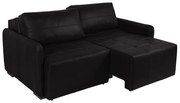 Sofá Decorativo 3 Lugares Sala de Estar 220cm Reclinável e Retrátil Kassandra Couro Preto G34 - Gran Belo