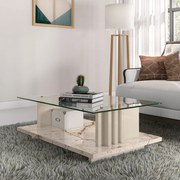 Mesa de Centro Para Sala Ripado Tampo de Vidro Mirezi M20 - D'Rossi - Calacata e Off White