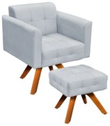 Kit 01 Poltrona Giratória e 01 Puff Elisa Suede Base Madeira MM30 D03 - D'Rossi - Cinza