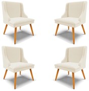 Kit 4 Cadeiras Decorativas Sala de Jantar Pés Palito de Madeira Firenze Linho Bege/Natural G19 - Gran Belo