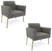 Poltrona Pé de Ferro Dourado Decorativa Kit 2 Marisa Suede D03 - D'Rossi - Grafite
