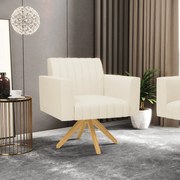 Poltrona Giratória Viena Gomada Linho Base de Madeira MA30 D03 - D'Rossi - A19 Bege