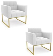 Poltrona Decorativa Industrial Dourado Kit 2 Elisa Bouclê D03 - D'Rossi  - Off White