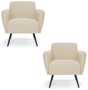 Kit 2 Poltronas Pés Palito de Ferro Bruna Suede D01 - D'Rossi - Bege