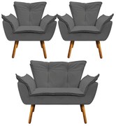 Namoradeira e 2 Poltronas Pé Palito Castanho Opala Corino - Grafite