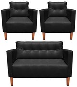 Kit 1 Sofá Namoradeira e 2 Poltronas Livia Corino Pés Chanfrado Castanho D01 - D'Rossi - Preto