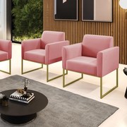 Kit 2 Poltronas Base Industrial Dourado Marisa Suede - Rose
