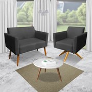 KIT 01 NAMORADEIRA E 01 POLTRONA MARISA SUEDE BASE GIRATORIA MADEIRA MA30 DROSSI - Preto