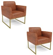 Kit 2 Poltronas Base Industrial Dourado Marisa Corano - Nozes