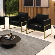 Kit 2 Poltronas Base Industrial Alta Dourado Marisa Corano - Preto