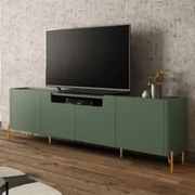 Rack TV 75 Pol 220cm 4 Portas Lisas Blen Musgo/Dourado I06 - Mpozenato