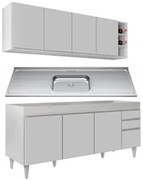 Armário Aéreo Nevada e Balcão Gabinete 180cm Com Pia Dallas Branco - L