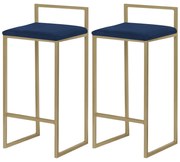 Kit 2 Banquetas Decorativa Jasmine Base Gold Veludo Azul G41 - Gran Belo