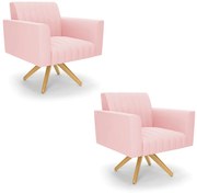 Kit 2 Poltronas Giratória Viena Gomada Suede Base de Madeira MA30 D03 - D'Rossi - Rosa Bebê