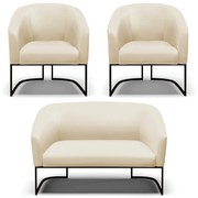 Namoradeira e 2 Poltronas Industrial Preto Stella Sintético Cinza D03 - D'Rossi