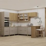 Armário Cozinha 10 Peças CP03 e Tampo Marina Cinammon/Freijó L01 - Mpo