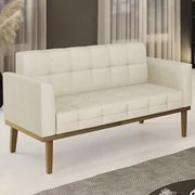 Sofá Namoradeira Base Madeira Castanho Ana Veludo Luxo Off White - Ibi