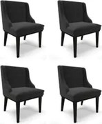 Kit 4 Cadeiras Estofadas para Sala de Jantar Base Fixa de Madeira Pret