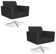 Kit 2 Poltronas Giratória Viena Gomada Corino Base Cromada D03 - D'Rossi - Preto