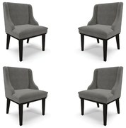 Kit 4 Cadeiras Decorativas Sala de Jantar Base Fixa de Madeira Firenze Suede Grafite/Preto G19 - Gran Belo