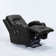 Poltrona do Papai Austin Elétrica Lift Reclinável Sala de Estar Aquecimento Massagem PU Preto G94 - Gran Belo