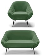 Kit 01 Namoradeira 02 Lugares e 01 Poltrona Giovana Suede Pés Palito de Ferro D03 - D'Rossi - Verde