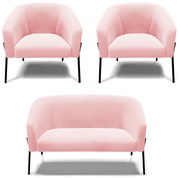 Namoradeira e 2 Poltronas Pé de Ferro Preto Stella Suede D03 - D'Rossi  - Rosa Bebê