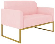 Poltrona Namoradeira Decorativa Isabella Base Industrial Suede Rosa Bebê/Dourado G19 - Gran Belo