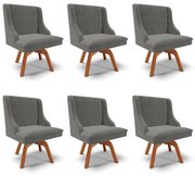 Kit 6 Cadeiras Decorativas Sala de Jantar Base Giratória de Madeira Firenze Suede Grafite/Natural G19 - Gran Belo
