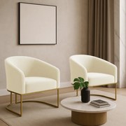 Poltrona Decorativa Industrial Dourado Kit 2 Stella Cotelê Ext/Veludo D03 - D'Rossi - Off White