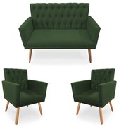 Kit 2 Poltronas 1 Namoradeira Clara Capitonê Pés Palito Suede Verde - Sheep Estofados