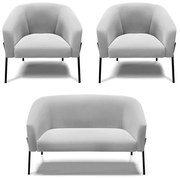 Namoradeira e 2 Poltronas Pé de Ferro Preto Stella Suede D03 - D'Rossi  - Cinza