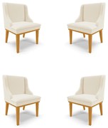 Kit 4 Cadeiras Decorativas Sala de Jantar Base Fixa de Madeira Firenze Linho Bege/Castanho G19 - Gran Belo