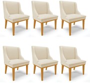 Kit 06 Cadeiras de Jantar Liz Corino Base Fixa Madeira Castanho D03 - D'Rossi - Bege