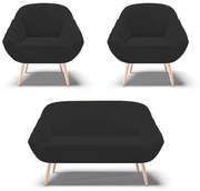 Kit 01 Namoradeira 02 Lugares e 02 Poltronas Giovana Veludo Pés Palito Natural D03 - D'Rossi - Preto