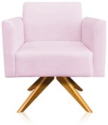 Kit 02 Poltronas Giratória Marisa Suede Base Madeira MA30 - Rosa Bebê