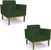 Poltrona Base Madeira Castanho Kit 2 Ana Veludo Luxo Verde - Ibiza