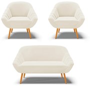 Kit 01 Namoradeira 02 Lugares e 02 Poltronas Giovana Veludo Pés Palito Castanho - Indo Decorar - Bege