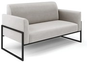 Sofá Namoradeira com 2 Poltronas Base Industrial Alta Preto Marisa Veludo - Cinza
