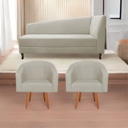Kit Divã Recamier Heitor 140cm Lado Esquerdo e 02 Poltronas Luiza Linho - ADJ Decor