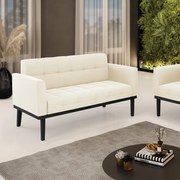 Poltrona Namoradeira Decorativa Karen Pés Fixo em Madeira Preto Veludo Bege G19 - Gran Belo